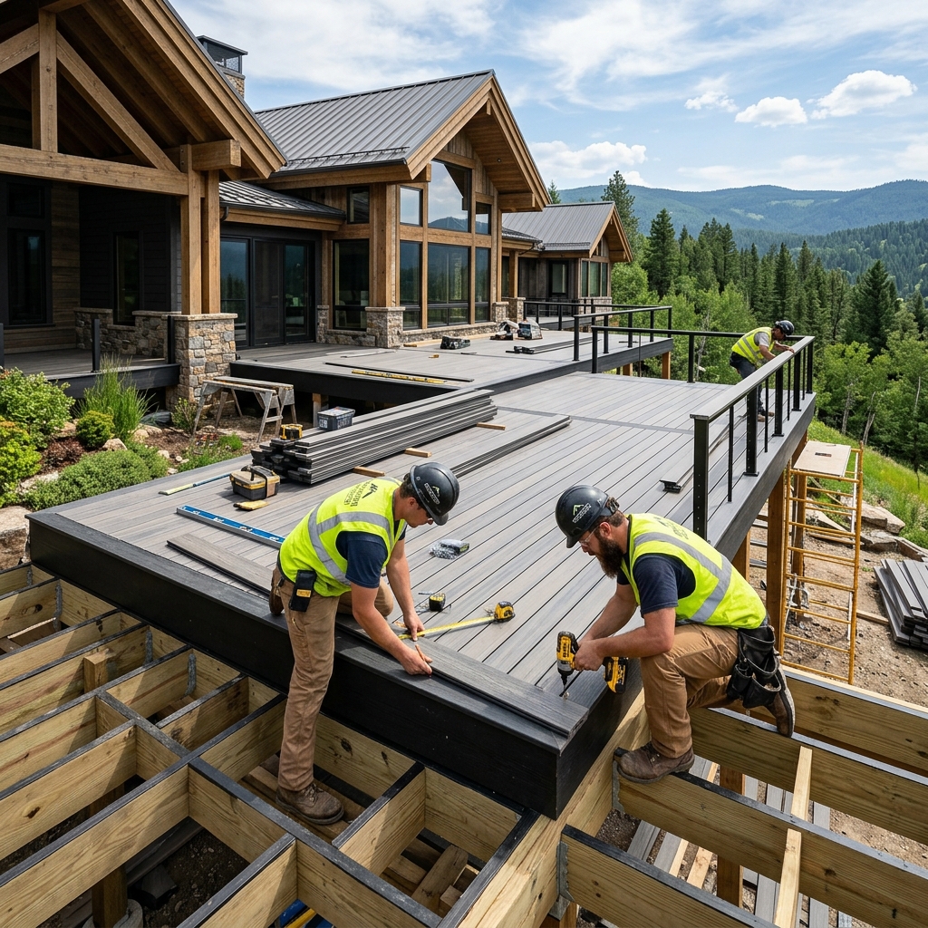 Deck Contractor Bellevue WA team building custom composite deck for Eastside homeowner