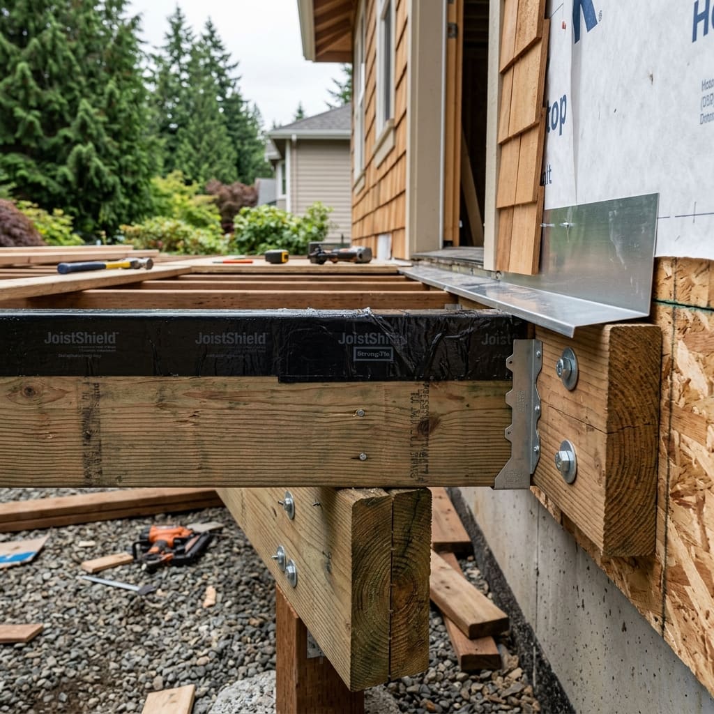 Joist tape and ledger flashing installation in Bellevue WA